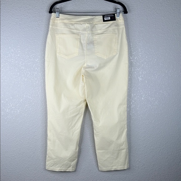 Mario Serrani Yellow & White Seersucker Stripe Pull On Cropped Pants Size M New - Picture 4 of 6